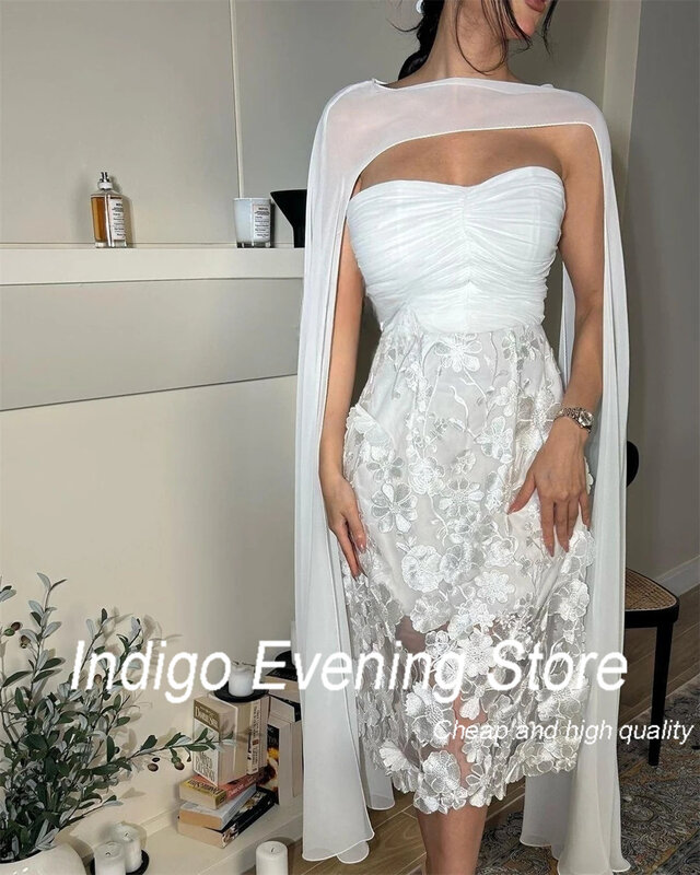Indigo Lace Flower Evening Dresses Sweetheart Appliques Tea-length Formal Elegant Party Dress For Women 2024 Robe De Soirée