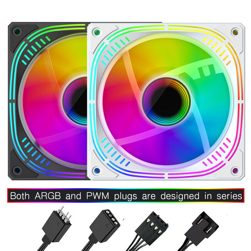 Jumpeak kipas RGB 120mm, Kit kipas pendingin CPU efek mulus PWM 4PIN sunyi 12cm ARGB untuk sistem pendingin casing komputer PC