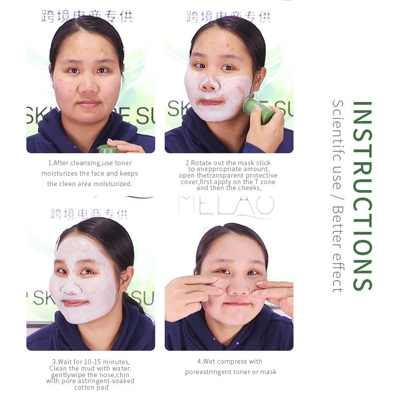 Solid Mask Stick tè verde melanzana bambù carbone pesca pulizia profonda pori maschera di fango idratante idratante migliora la pelle dell'acne