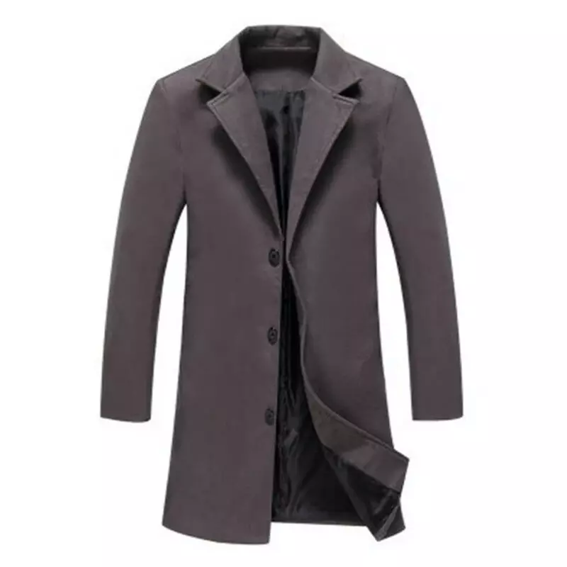 Casaco de lã longo de peito único masculino, sobretudo lapela, jaqueta casual plus size, casacos monocromáticos, moda outono, inverno, 5 cores