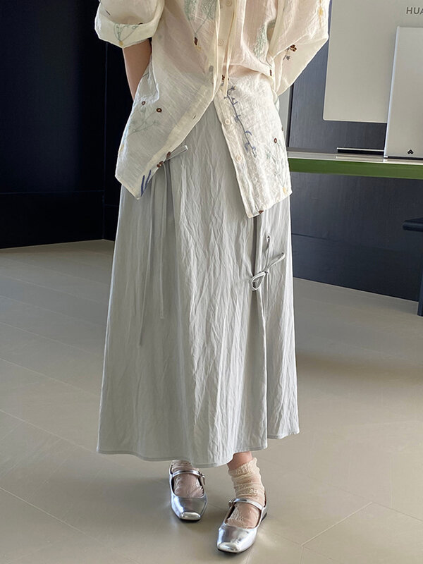 [Lanmrem] Bogen Design A-Linie Röcke für Frauen hohe Taille Büro Dame lässig lose Kleidung Mode 2024 Sommer neu 26 d9144