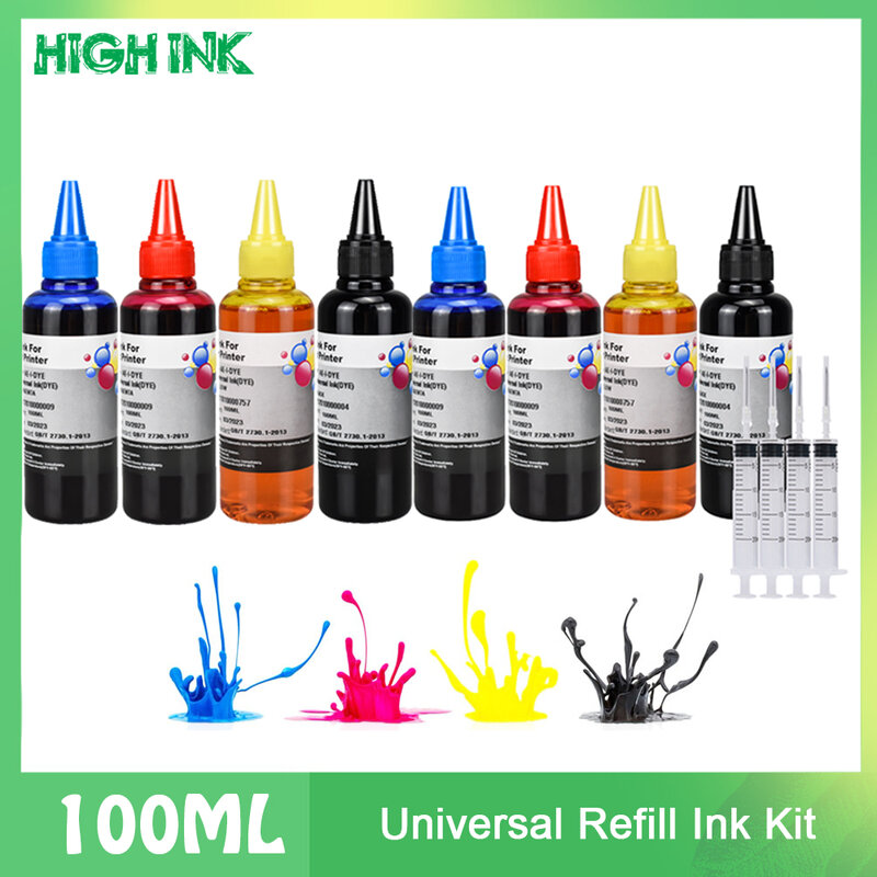 Printer Ink for Canon For Epson For HP For Brother Ink Refill Kit 100ml Bottle 4 Color Dye Ink Paint For Ciss Tank