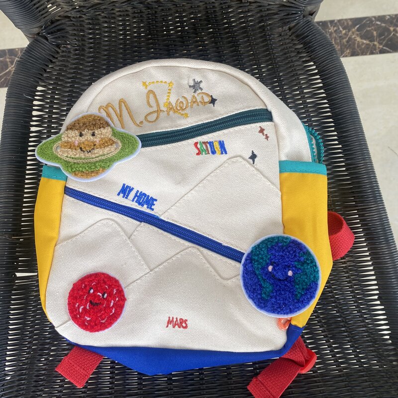 Детский рюкзак с изображением милой планеты, школьный портфель с индивидуальной вышивкой и именем, Брезентовая сумка, подарок для детей на день рождения