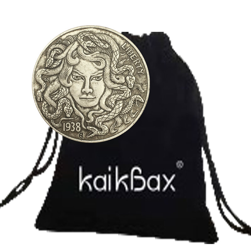 Moneda de bolsillo de la suerte conmemorativa de pareja divertida, moneda de lujo mítica, chica de serpiente, un dólar, arte romántico en 3D de EE. UU. + bolsa de regalo