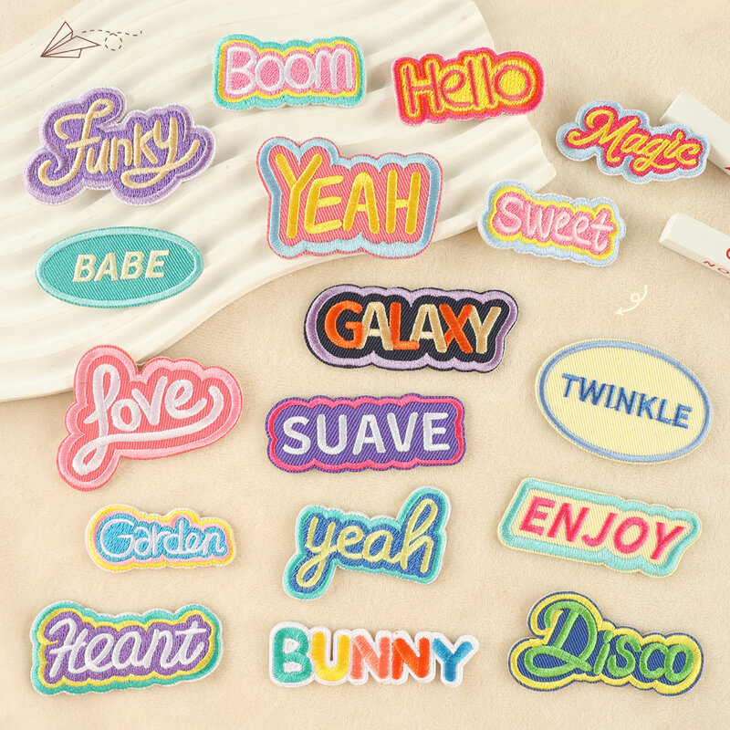 2024 New Embroidery Patches DIY English Letter Stickers Self-adhesive Badges Fabric Emblem Clothing Bag Shoe Labels Accessories
