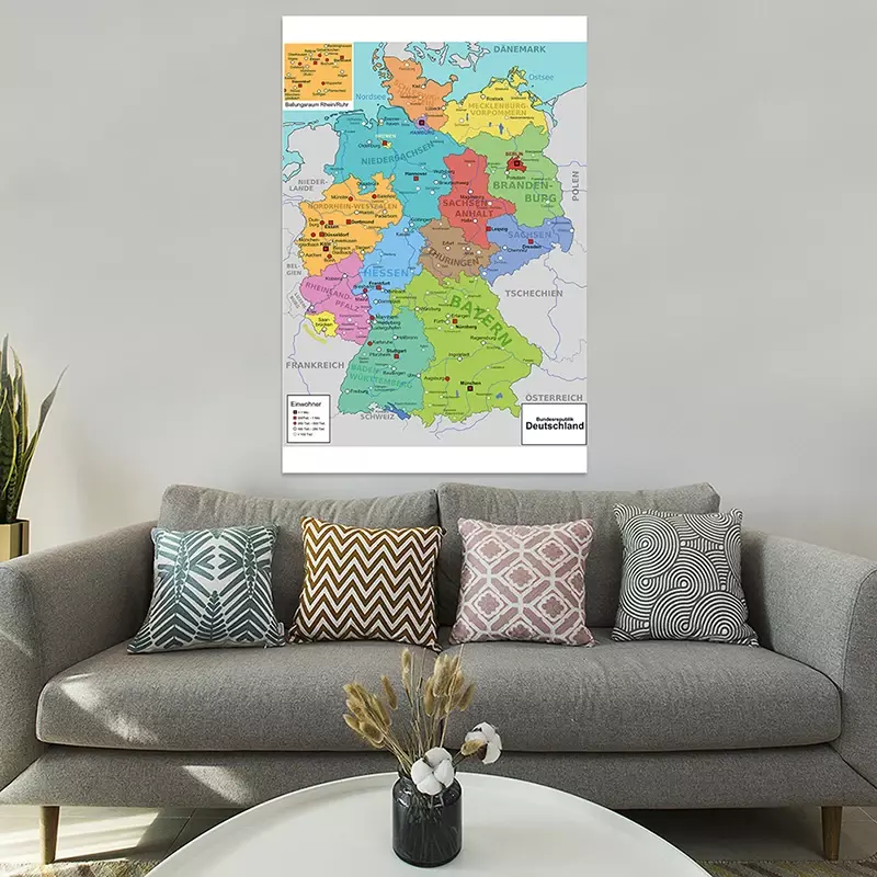 100*150cm The Germany Map In German Non-woven Canvas Painting Wall Administrative Map Unframed Print Home Decoration