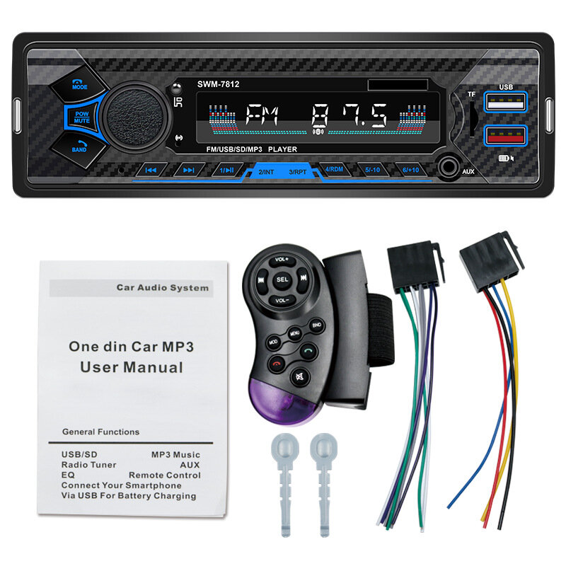 Автомобильный Bluetooth MP3-плеер, автомобильный радиоусилитель, U-диск, кардридер, поддержка голосового управления SWM-7812