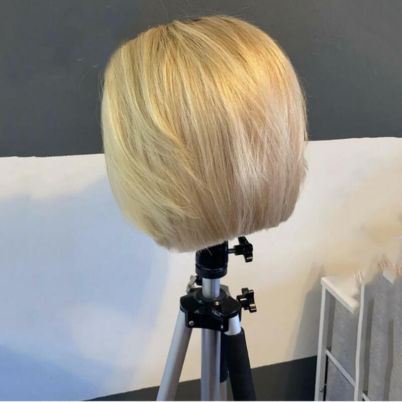 Soft Short Bob Glueless Ombre Blonde 180Density Straight Lace Front Wig For Black Women BabyHair Preplucked Heat Resistant Daily