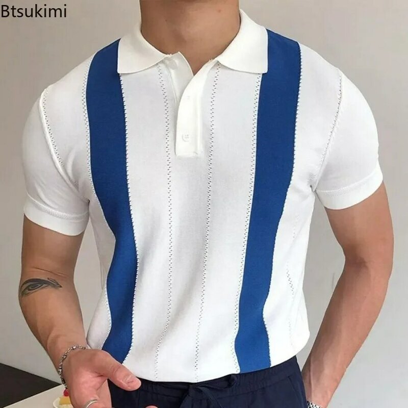 Męskie letnie koszulka Polo z krótkim rękawem koszule z dzianiny biznesowe formalne biuro męskie letnie luksusowe ubrania w stylu cienka bawełna koszule męskie