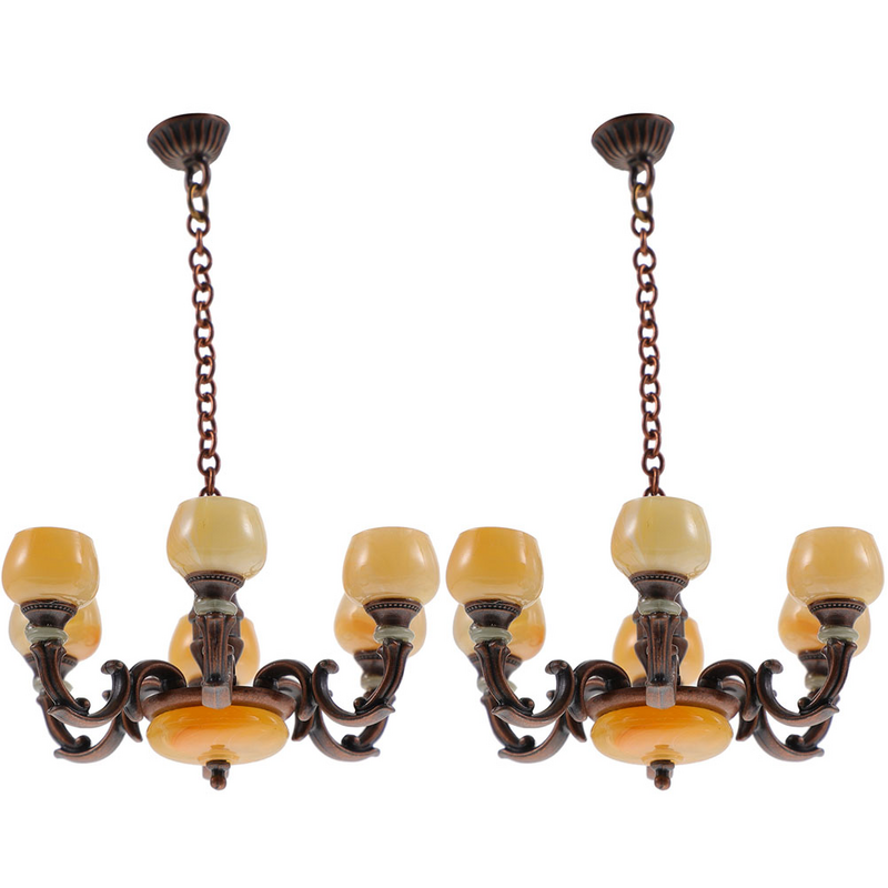Lámpara de techo en miniatura de 2 piezas, candelabro de casa en miniatura a escala 1/12, accesorio