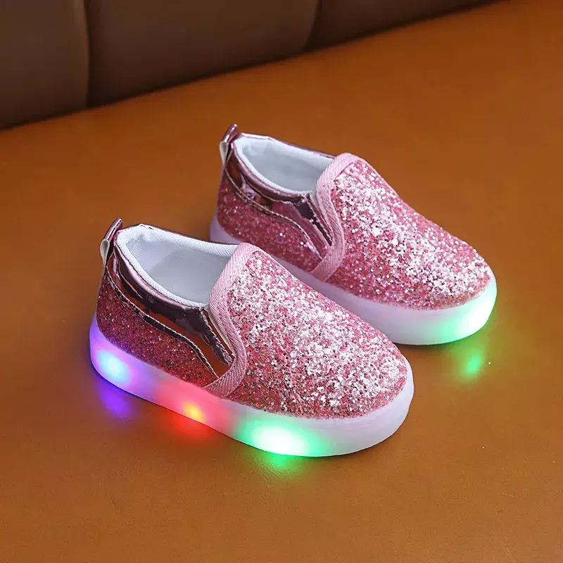 Tênis infantil LED iluminado, sapatos para bebês, sapatos leves de lantejoulas, sapatos casuais luminosos para meninos 1 2 3 4 5 6 anos, outono