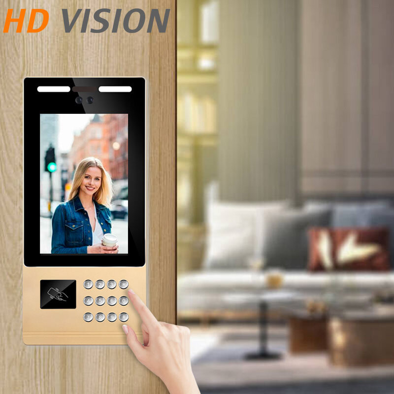 Sistem Interkom Bel Pintu Visual 10.1 Inci Mendukung Kata Sandi Kartu IC Pengenalan Wajah Buka Kunci Kamera Pandangan HD