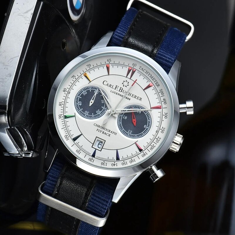 Bucherer jam tangan edisi terbatas, jam tangan kuarsa desainer pria kualitas tinggi kronograf multifungsi lima tangan seri Maliron edisi terbatas