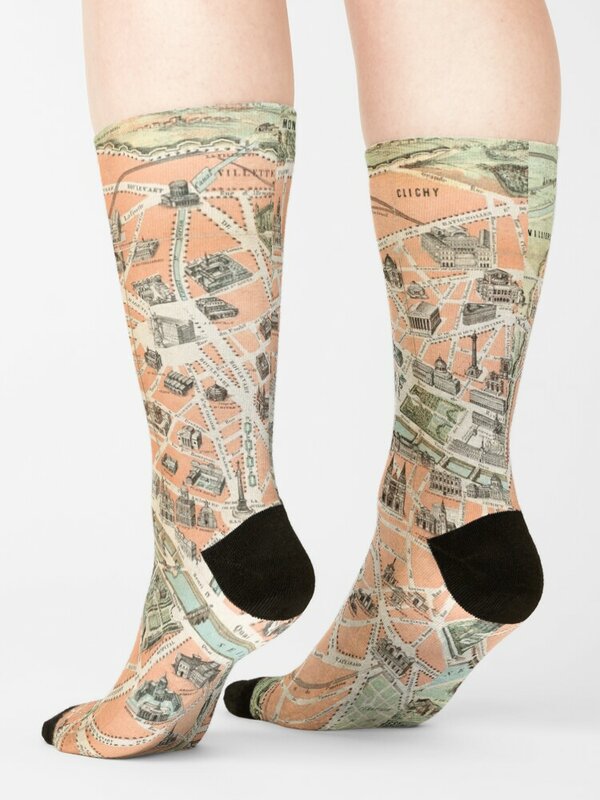 Винтажные носки с изображением карты Парижа роскошные женские носки для бега мужские