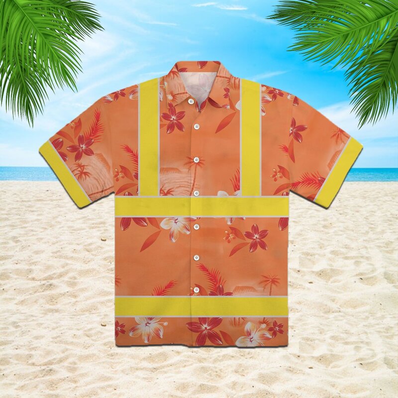 Kemeja Hawaii untuk pria, kemeja motif otot lucu, kemeja Cosplay musim panas pantai kasual kancing Hawaii