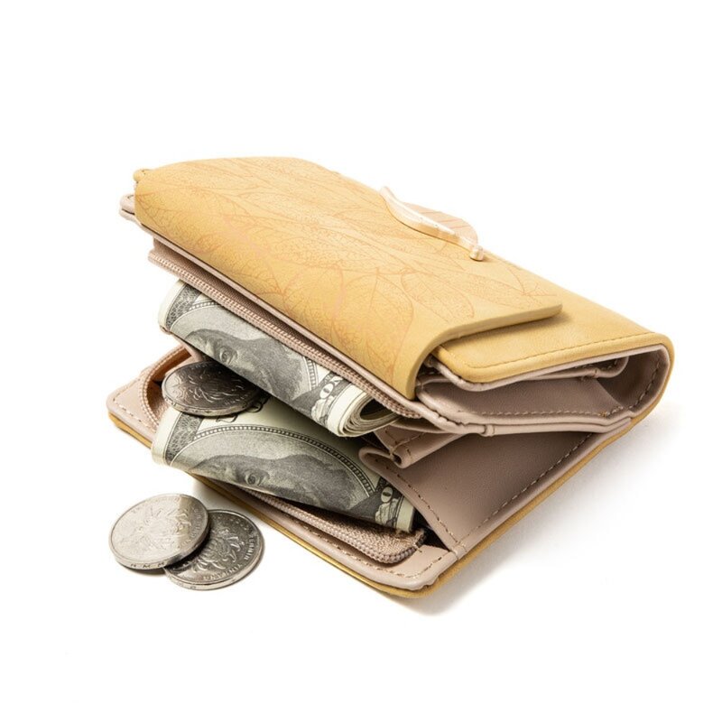 กระเป๋าเงินซิปสั้นหนัง PU อเนกประสงค์พื้นผิว Comfort สามพับกระเป๋าใส่เหรียญมีกระดุมใบกระเป๋าสตางค์สั้นนักเรียนหญิง