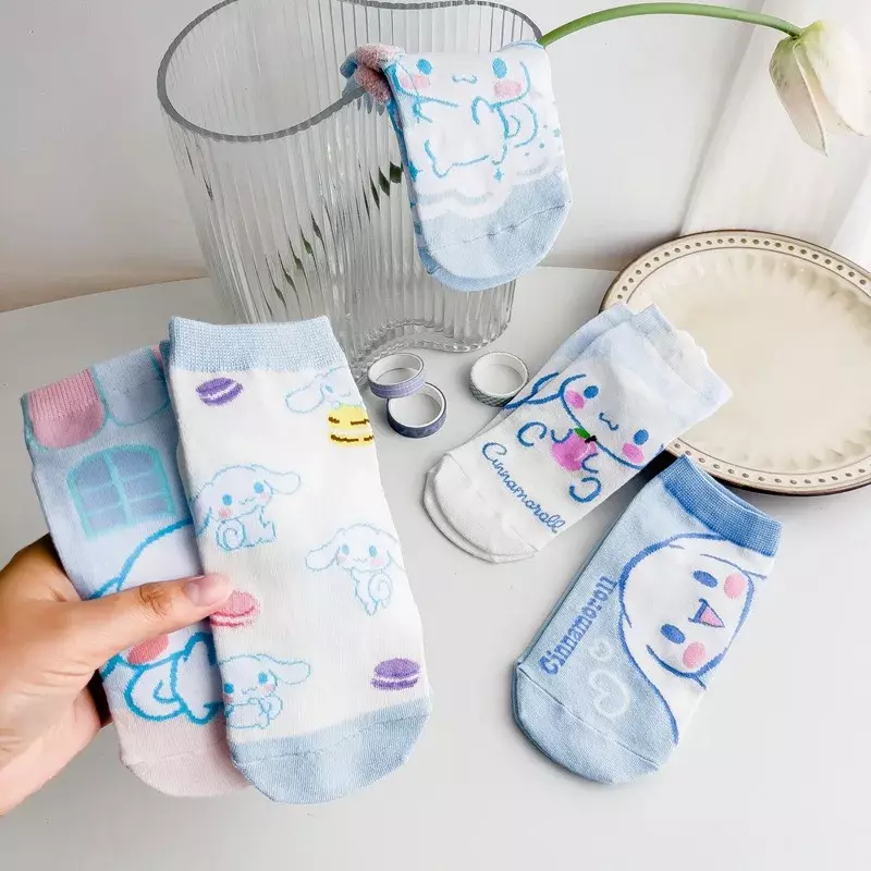 Calcetines de dibujos animados para niña adulta, medias de algodón con diseño de perro, azul y blanco, 1 par