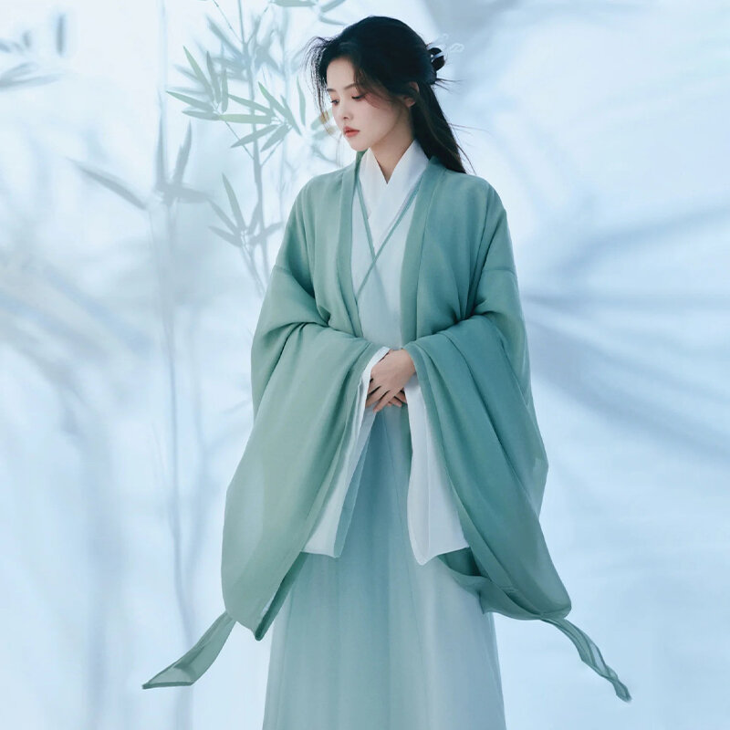 ملابس هان النسائية الصينية ، زي قديم ، ياقة متقاطعة ، فستان بنمط مكشكش