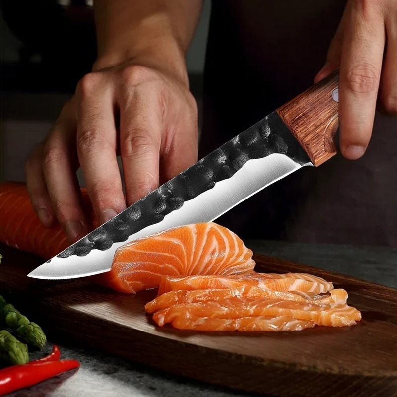 Cuchillo de caza forjado de 6,5 ", cuchillo de carnicero de acero inoxidable para deshuesar carne, cuchilla de pesca, cuchillo de Camping, cuchillo de Chef profesional, funda