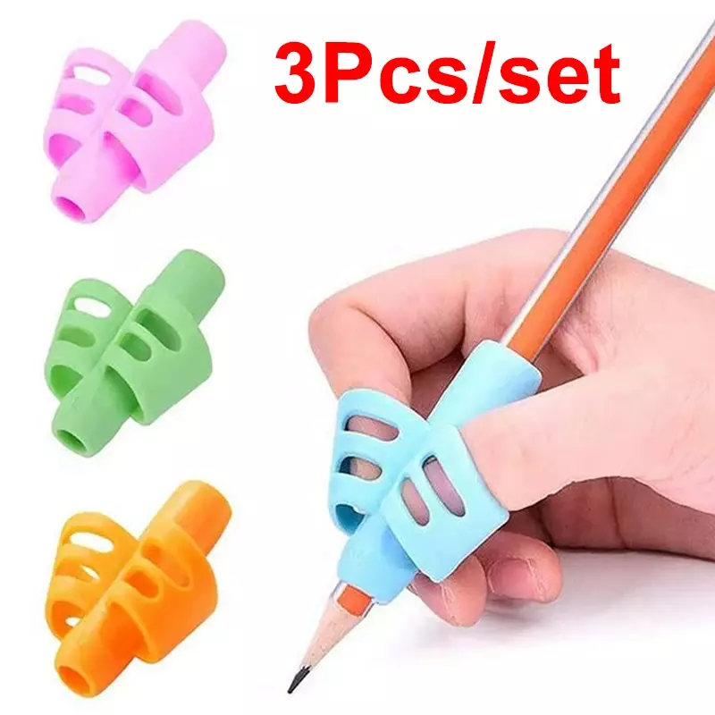 3 pçs crianças escrevendo lápis caneta titular crianças aprendizagem prática silicone caneta ajuda aperto postura correção dispositivo para estudantes