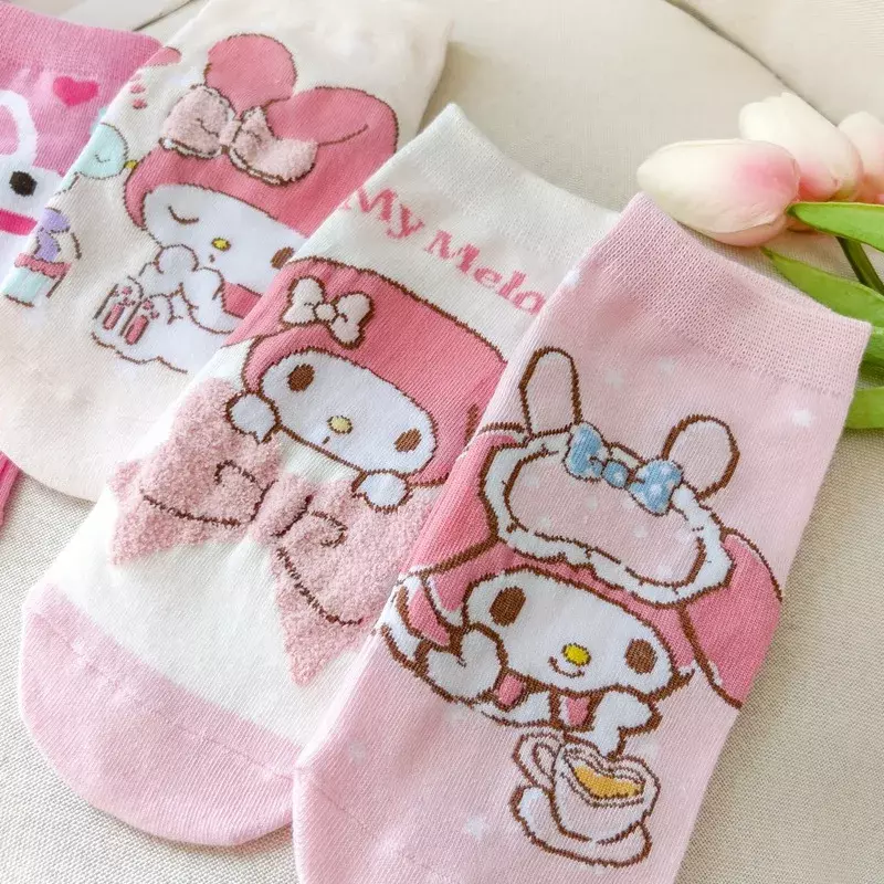 Calcetines Kawaii Sanrio My Melody para niñas, calcetín corto suave con estampado de dibujos animados, decoración cálida, rosa, 1 par