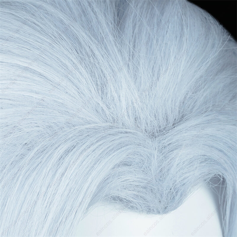 Fatui Wig Cosplay Doctor Il Dottore, Wig Cosplay 45cm biru muda, rambut sintetis tahan panas, pesta Halloween