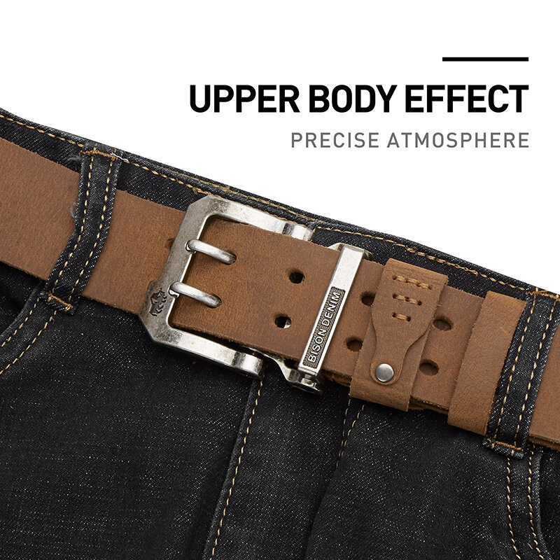 BISON DENIM-cinturones Retro de alta calidad para hombre, correa de marca de lujo con hebilla de Pin de cuero genuino, Estilo Vintage e informal