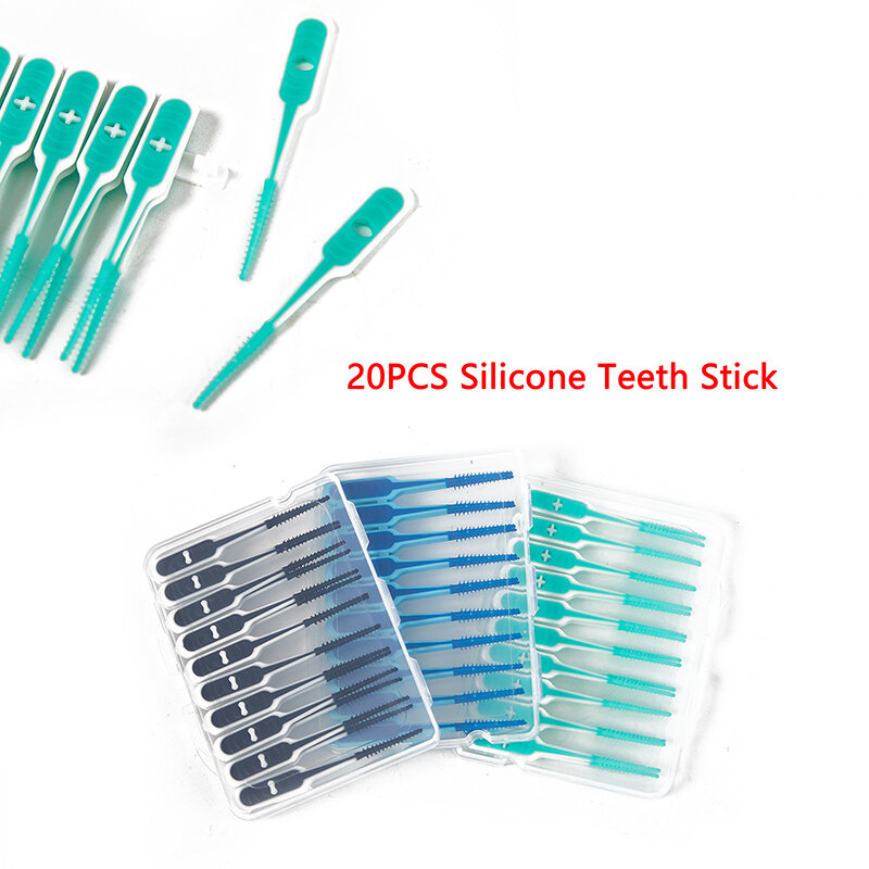 20Pcs denti in Silicone Stick Tooth Picks spazzole interdentali spazzola per la pulizia dentale cura dei denti filo interdentale stuzzicadenti strumenti orali