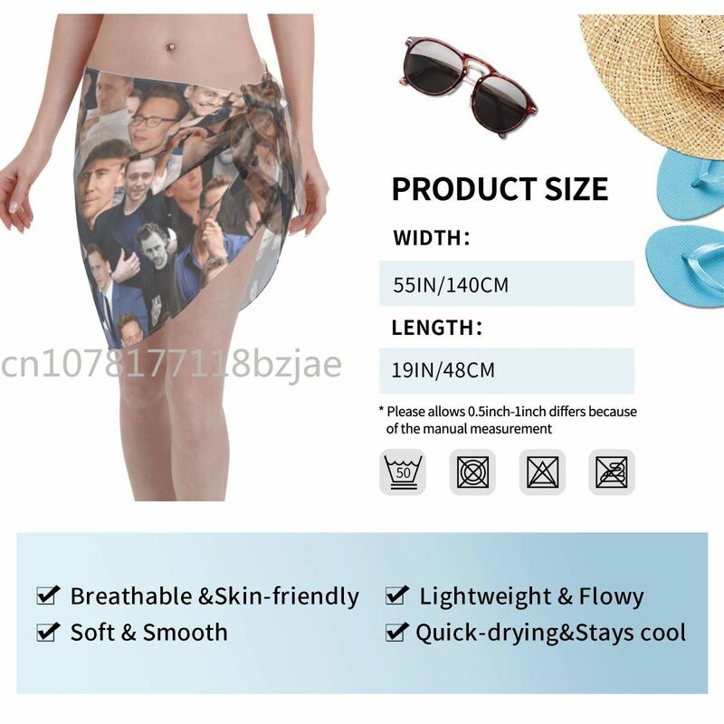 Traje de baño de Tom Hiddleston para mujer, caftán transparente, Sarong, Bikini del zodiaco de Acuario, faldas cortas de playa