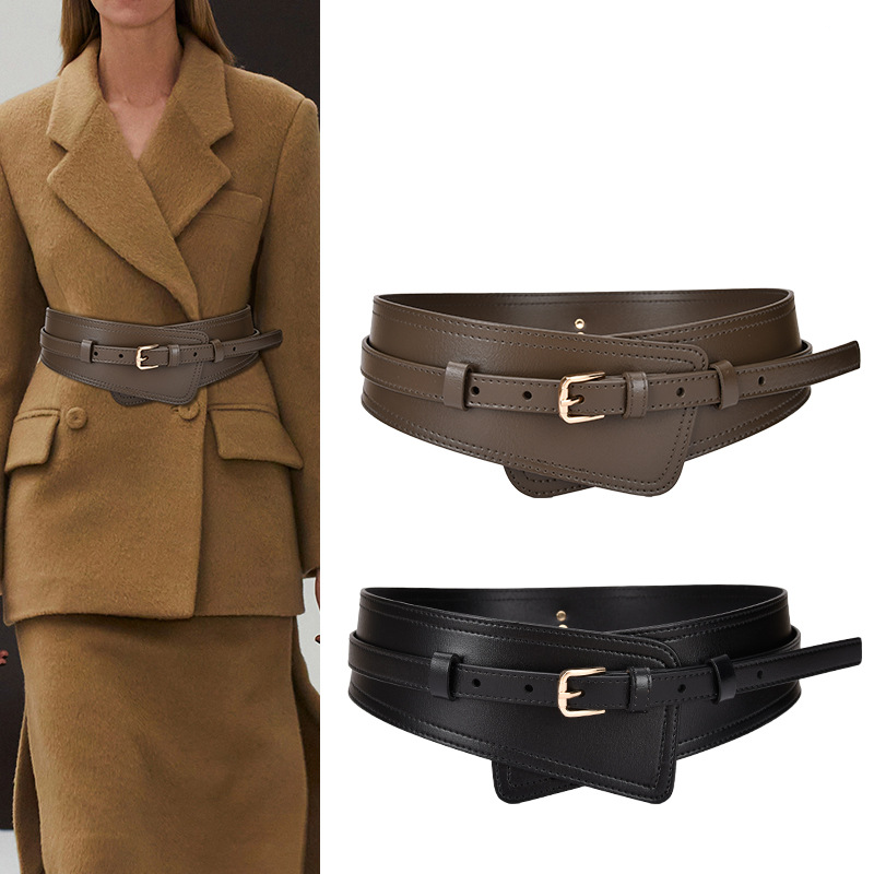 New style women's belt decoration fashion belt jacket waist alloy pin buckle genuine cowhide wide belt 7.5cm