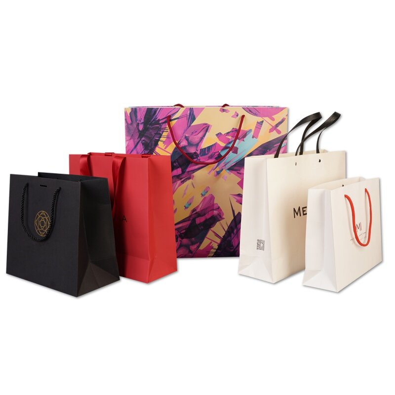 Prodotto personalizzato, sacchetto di carta per imballaggio sacchetto di carta per la spesa personalizzato con il tuo Logo bianco nero marrone