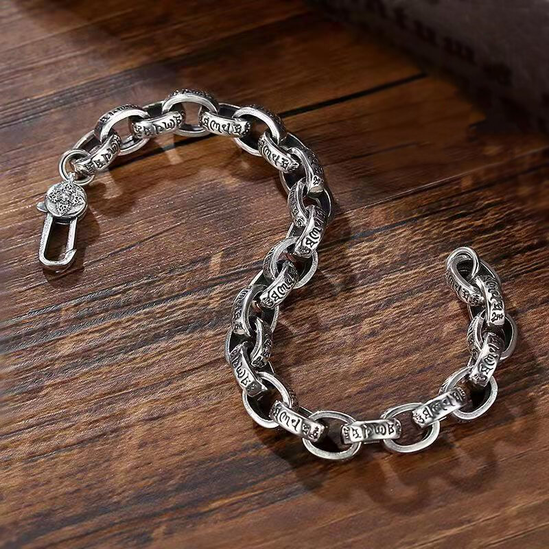 2023 Factory Price 100% Real Solid S925 Silver New Six-Character Mantra Bracelet Men Women Retro Trend Jewelry Gift
