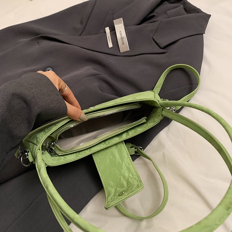กระเป๋าสะพายไหล่สีเขียวสำหรับผู้หญิงกระเป๋าช้อปใต้วงแขนกระเป๋าถือหนัง PU คุณภาพกระเป๋าสะพายข้างของผู้หญิงวินเทจกระเป๋าเดินทาง bolsos
