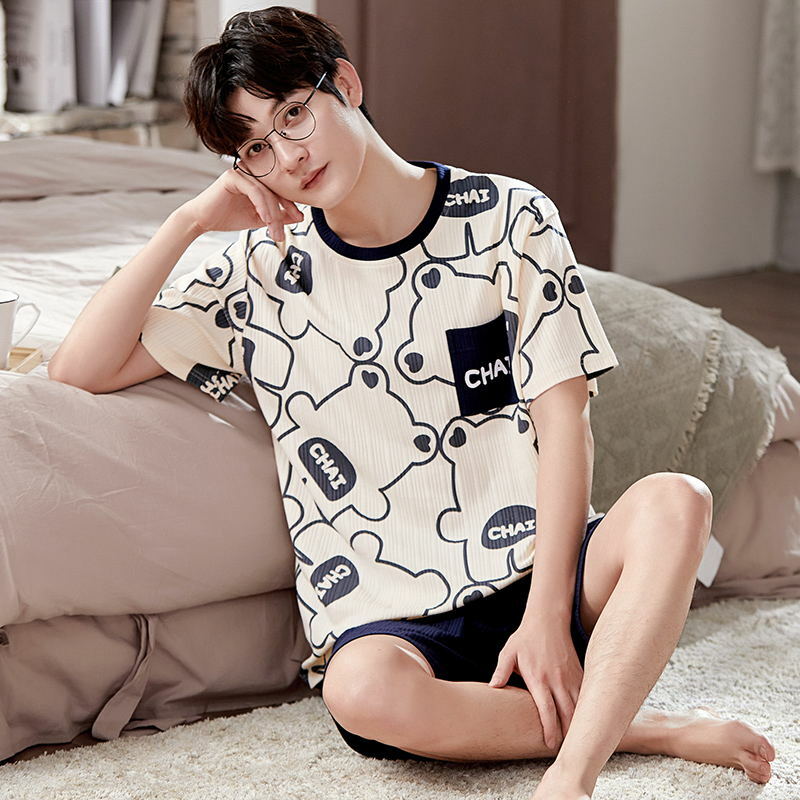 Пижамный комплект Мужской Хлопковый, повседневная короткая одежда для сна, ночные костюмы, домашняя одежда, Pjs, pyjama homme, на лето