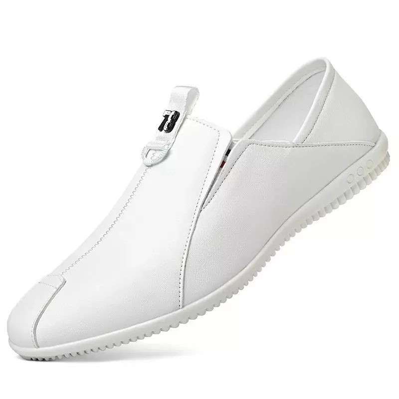 Nowe, designerskie męskie mokasyny w jednolitym kolorze, wiosenne jesienne płaskie, miękkie skórzane buty męskie Casual dla mężczyzn skórzane buty