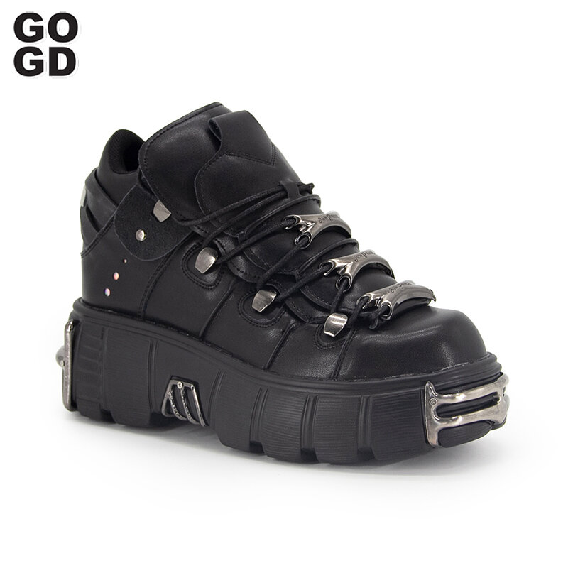 GOGD-Botines de plataforma para mujer, zapatos de tacón alto con decoración de Metal, estilo Punk oscuro, gótico, Y2k, 2023