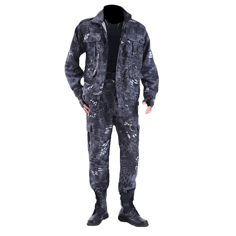 Uniforme de camuflaje para hombre, traje con patrón de pitón negro, resistente al desgaste, ropa de seguro de trabajo, para exteriores, primavera y verano