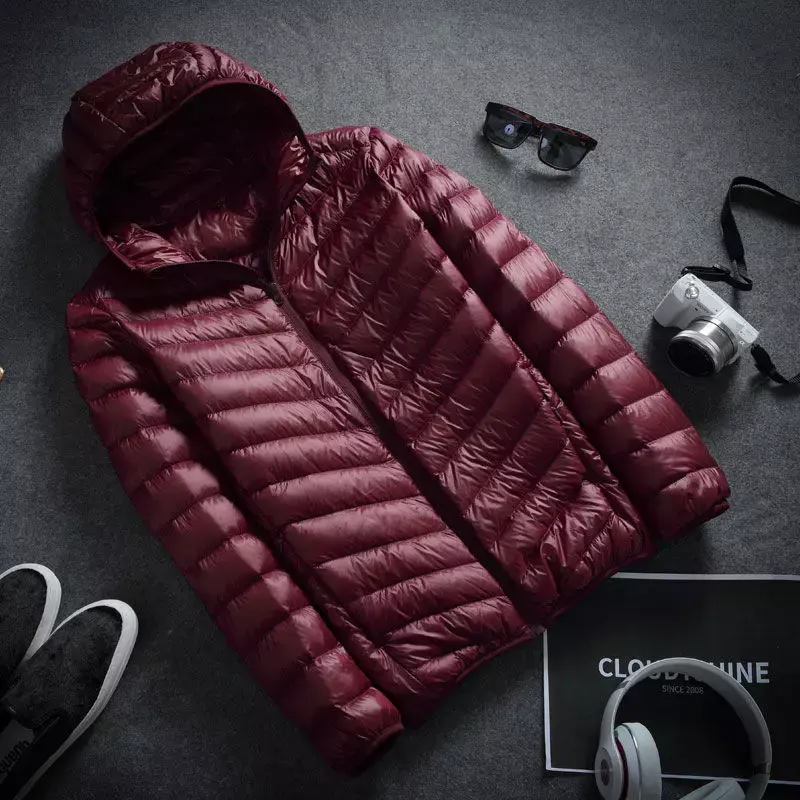 남성용 초경량 웜 다운 재킷, 패셔너블한 짧은 후드 코트, 화이트 덕 다운, 가을 및 겨울