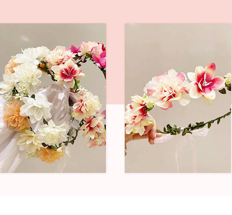Flowery Ribbon Garland Head Wrap fascia per ghirlanda di fiori artificiali per le donne fascia per capelli accessori per capelli da sposa per feste copricapo