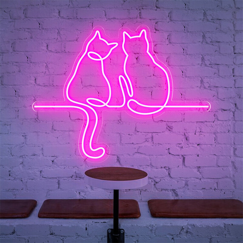 Couple Cats Neon Sign, Couple Cats Led Sign,Home Kids Baby Room Bedroom Office Decor,Wall Art Signs Cute Cat Neon Light