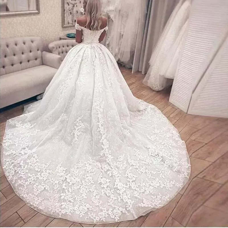 Fora do vestido de baile, Vestido de noiva branco, Vestido romântico, Linha de aplique, Luxo, Novo, 2024