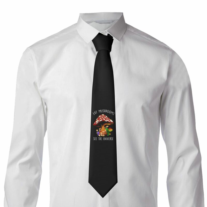 Os homens comem-me cogumelos vêem o universo gravatas no pescoço, streetwear de seda personalizada, gravatas gráficas para escritório Cravat, moda