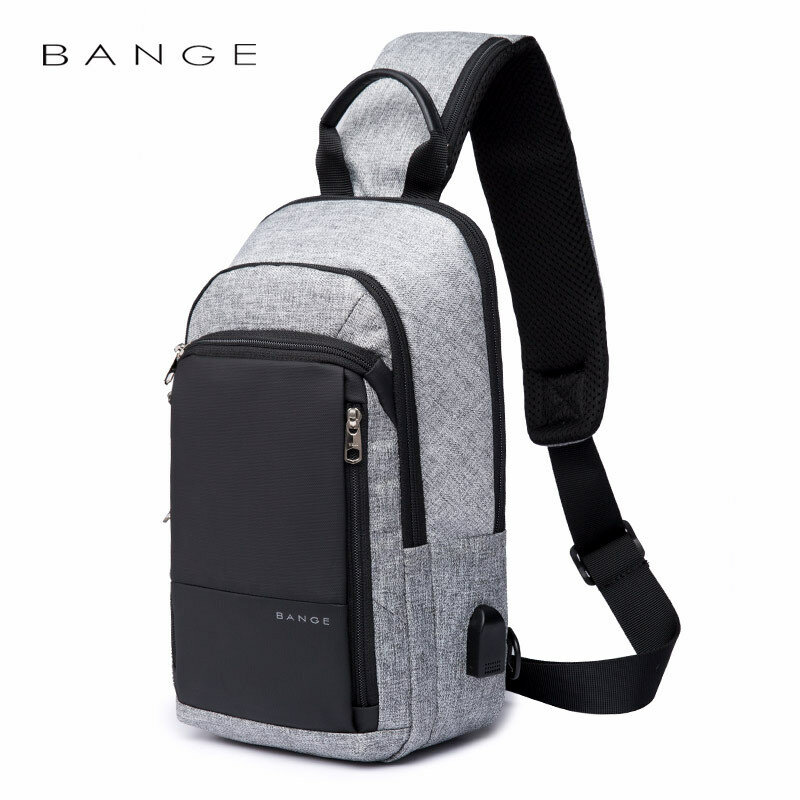 BANGE 남성용 다기능 크로스바디 백, USB 충전 포트 메신저 팩, 방수 숄더백, 비즈니스 체스트백