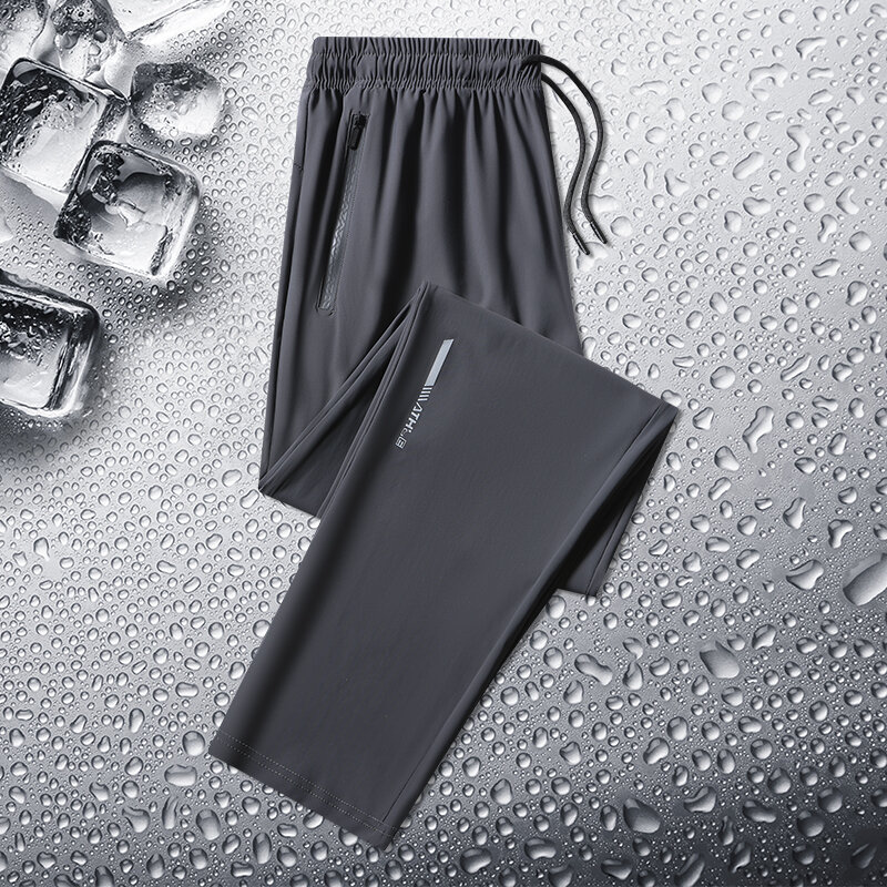 Pantalones rectos informales y sueltos para hombre, pantalón de secado rápido de seda de hielo con cremallera y bolsillo, talla grande 8XL, 2024