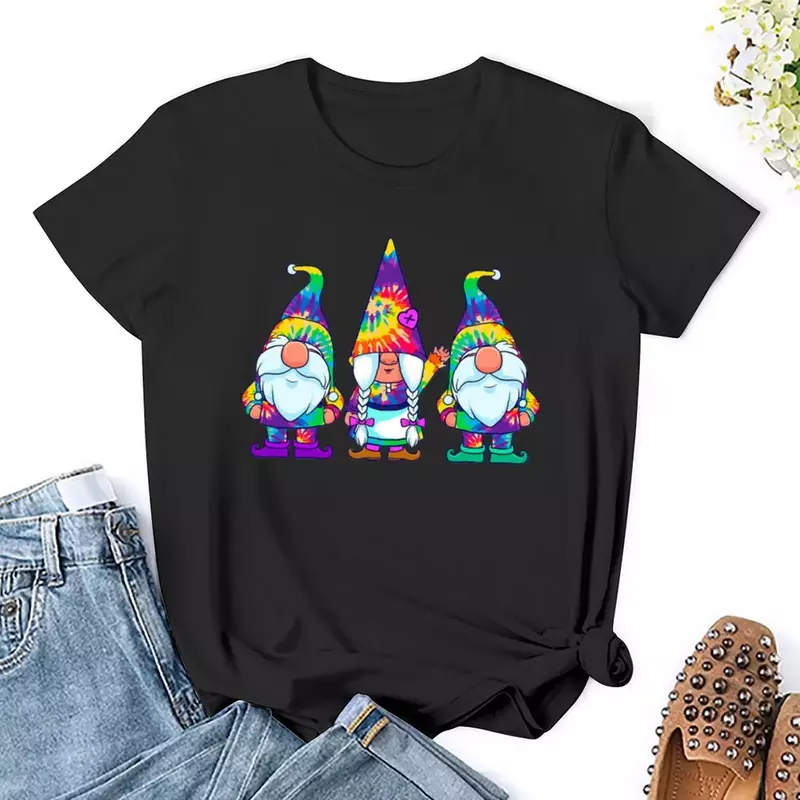Three Hippie gnom Tie Dye topi Vintage Retro aman Gnome kaus atasan musim panas pakaian Atasan Wanita musim panas