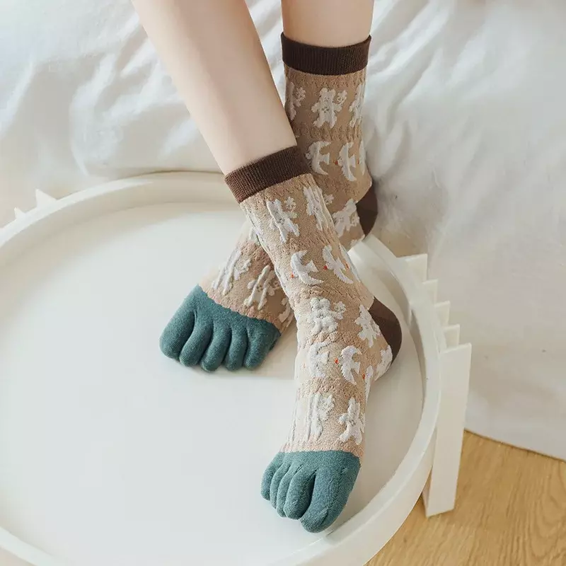 Носки с пятью пальцами, ретро, дворцовые, литературные, в стиле "Лолита", рельефные женские носки, осенние носки с трехмерными мультяшными пальцами