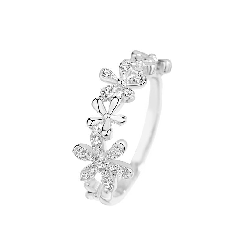Cincin freesia baru untuk wanita s925 perak murni niche cincin bunga bertatahkan mikro sederhana Semua ornamen tangan
