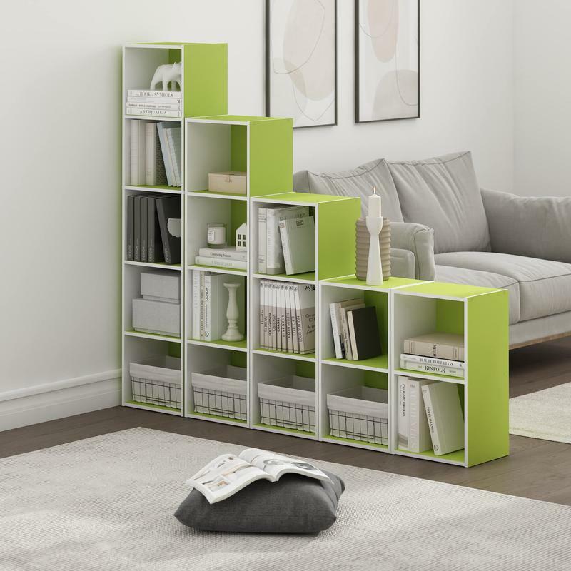 Furinno 3 Pasir 2-Tier Open Shelf Bookcase, Green/White