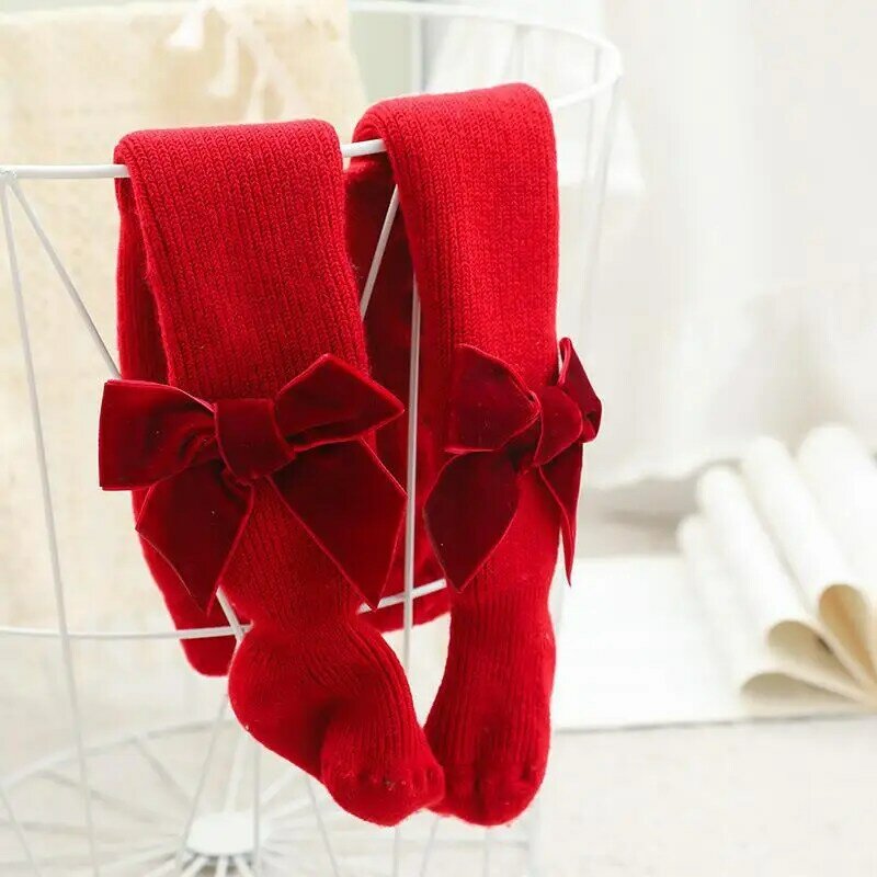 Thin Cut Girls Tights for Winter Christmas Warm Baby Leggings Children Stockings 0-4 Y Knitted Bow-knot Kids Pantyhose Baby Gift