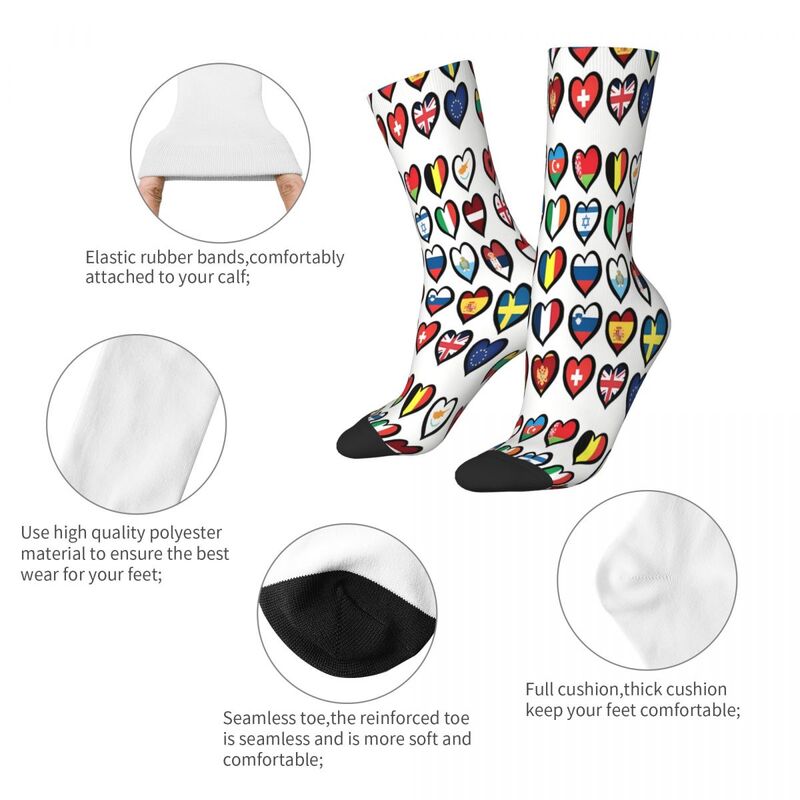 Calcetines de poliéster con corazones para hombre y mujer, medias de invierno, Eurovision Song Contest